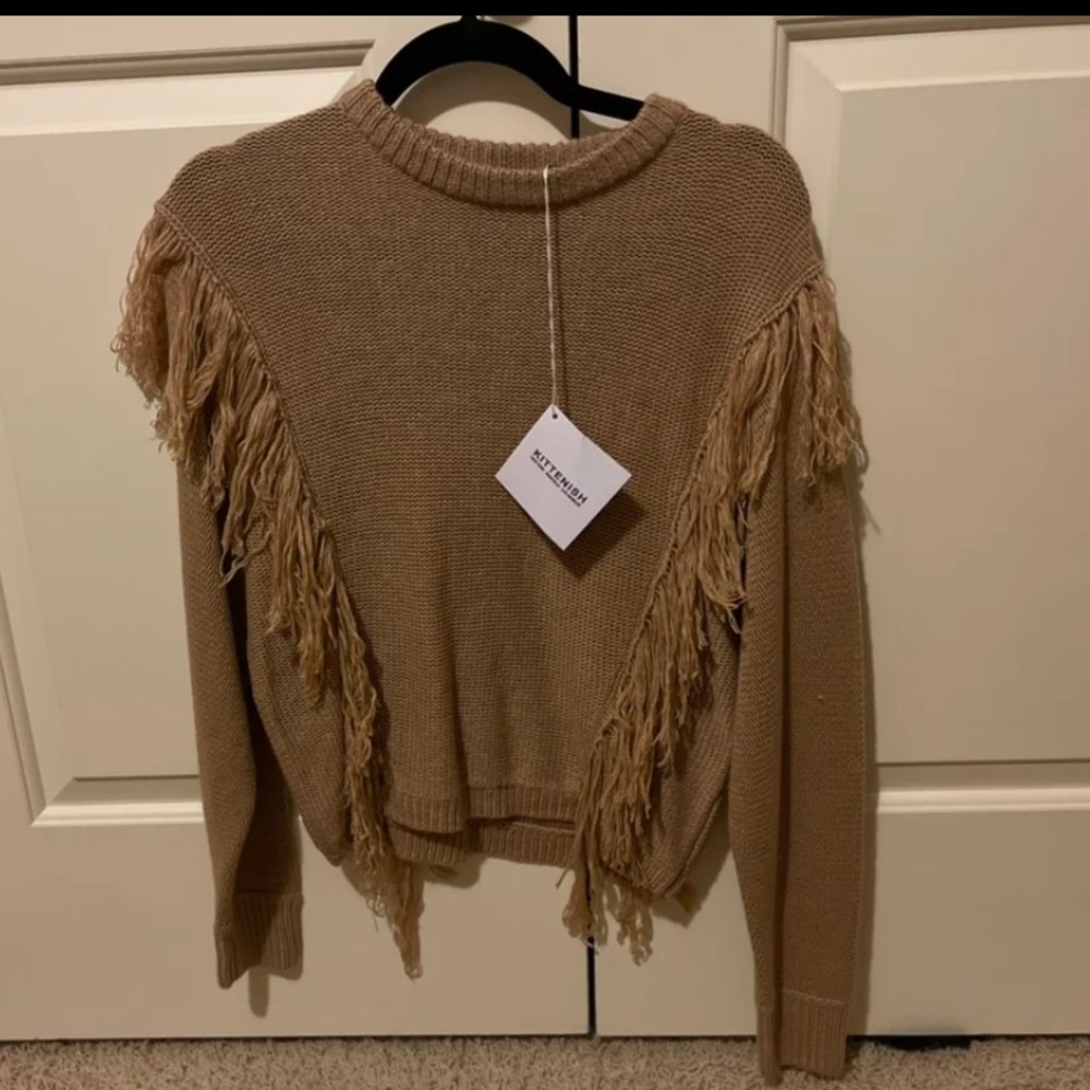 Kittenish Tan Fringe Sweater - NWT